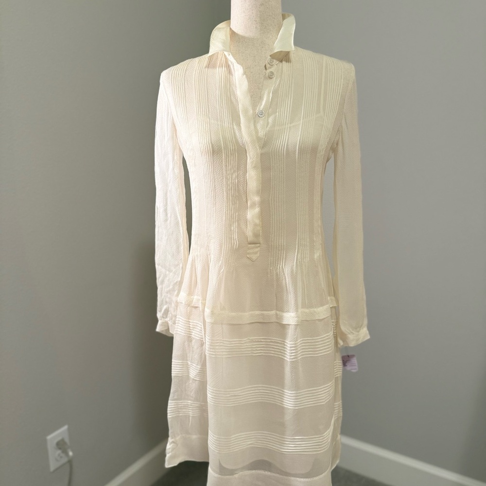 Burberry Cream Long Sleeve Dress